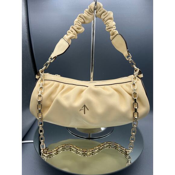 MANU ATELIER Cylinder Ruched Shoulder Bag in Vanilla calf skin leather - Picture 1 of 9